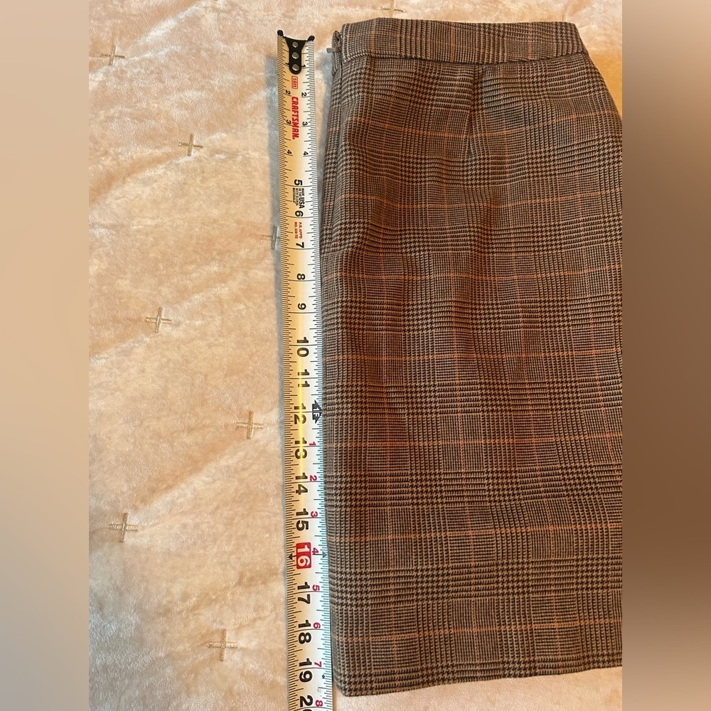 LL Bean Faux Wrap Skirt Womens 10P Brown Plaid Classic Zip Lined Pockets Academy - Picture 9 of 11